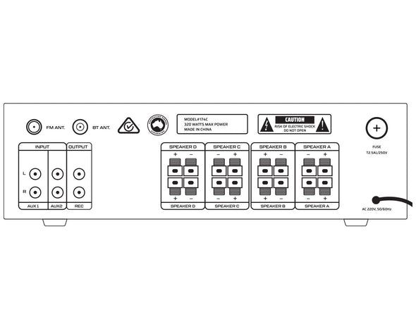 320W Bluetooth Amplifier 4 Channel Multi Zone 174C 