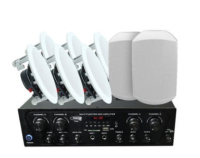 Bluetooth Amplifier + 6x 6" Indoor + 2 x 6.5" Outdoor Ceiling Speaker Package 174C+3xLGC63+1xWTP660 