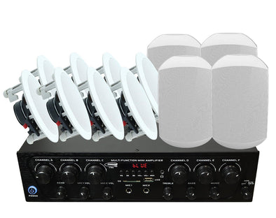 Bluetooth Amplifier + 8x 6" Indoor + 4 x 6.5" Outdoor Ceiling Speaker Package 176C+4xC62+2xWTP660 