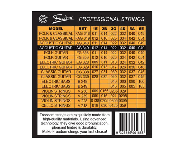 Freedom 10 Pack Acoustic Guitar Strings - Medium Gauge AG349-10PK 