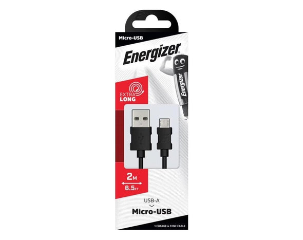 Energizer USB to Micro-USB Cable 2m Length Black 