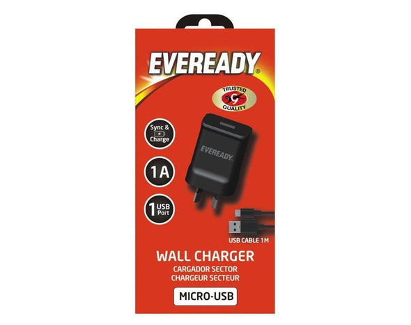 EVEREADY Wall Charger 1A with Micro-USB Cable Black BOX OF 32 