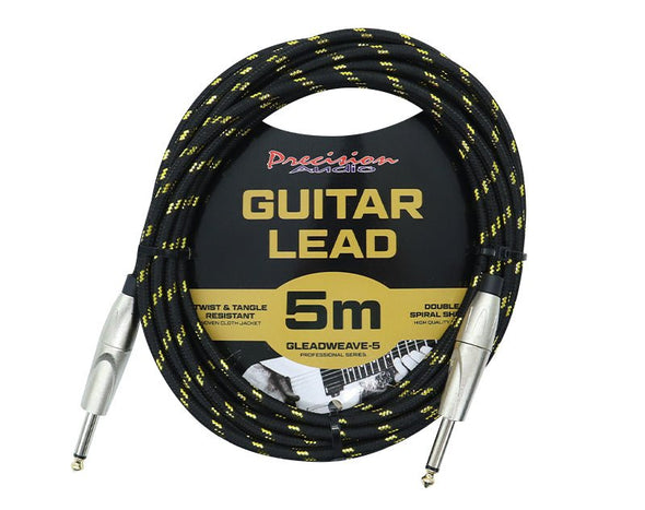 Precision Audio 1/4" To 1/4" 6.35mm Guitar Lead Weave 5m GLEADWEAVE5-GLD 