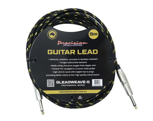 Precision Audio 1/4" To 1/4" 6.35mm Guitar Lead Weave 5m GLEADWEAVE5-GLD 