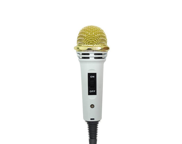 Mini Wired Dynamic Microphone w/Stand Karaoke Podcast 3.5mm Jack MG308 White