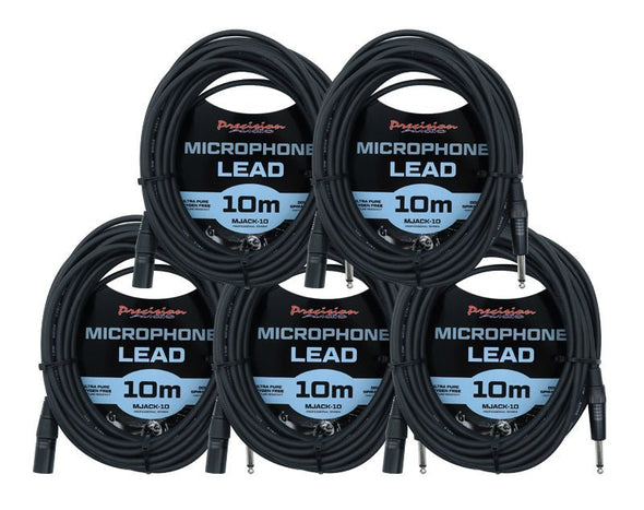 Precision Audio 5 Pack 1/4" to XLR Male Microphone Lead 10m XLRJACK10x5 