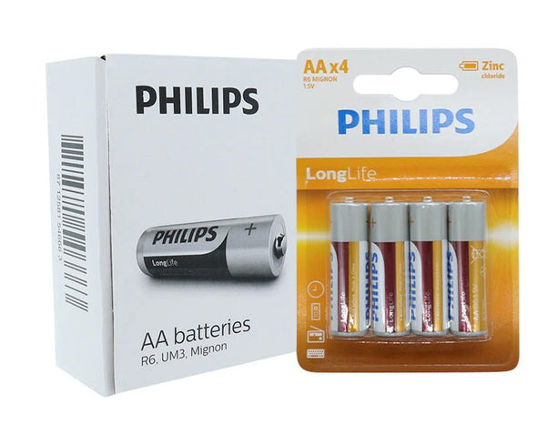 48x Philips AA Batteries Box Of 12 4 Packs Long Life 1.5V Zinc Chloride PHILIPSAA 