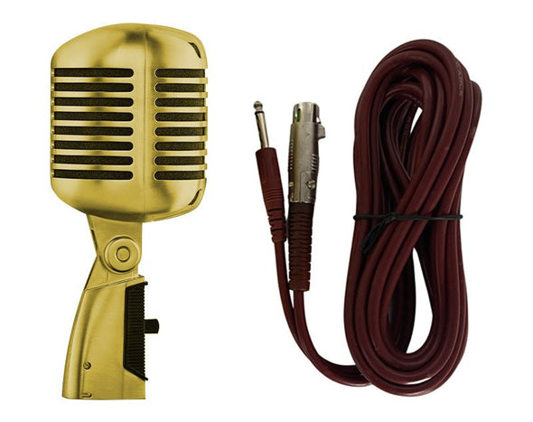 Precision Audio Vintage Birdcage Style Wired Microphone Cardioid 5m Lead XLR to 1/4" Jack SM59 Gold