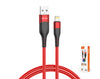 Lightning to USB Data Cable LED Light 1m 3.4A Red Grey IPX / 12 / 13 / 14 TB1517 Red