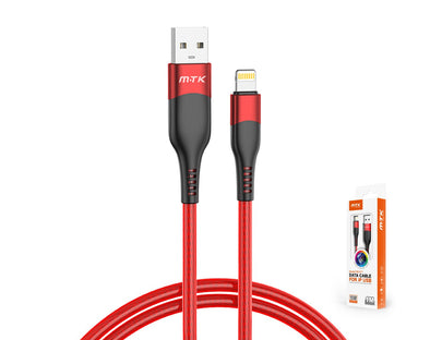 Lightning to USB Data Cable LED Light 1m 3.4A Red Grey IPX / 12 / 13 / 14 TB1517 Red