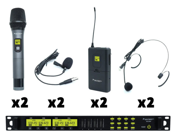 Precision Audio 4 Channel UHF Wireless 2 Microphone 2 Headset Bodypack TMUS04B 